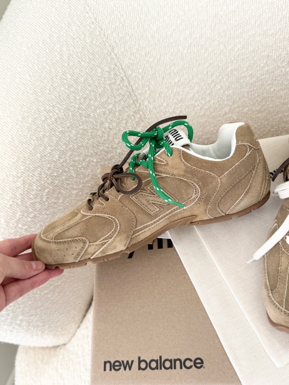 ✨NEW✨MIU MIU Women’s New Balance X Miu Miu 530 SL Suede Sneakers - Ecru / EU 38 - Picture 10 of 16